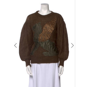 Vintage Escada S/M Kid Mohair Appliqué Ballon Sleeve Sweater Luxury Designer